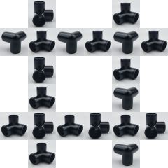 20-PK 3/4 in. 3-Way Black PVC Elbows ASTM SCH40 Furniture-Grade Corner Fittings