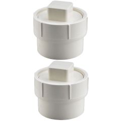 2-Pk 4 in. DWV PVC Sewer Cleanout w/Plug (Female Adapter FIPT x Spigot + MIPT Plug) for Drain, Waste and Vent ASTM D2665 NSF