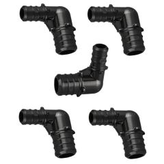 5-Pack 3/4" x 1/2" Plastic PEX-B Barb 90-Degree Reducing Elbow Crimp Fittings