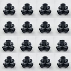 16-Pk 1/2 in. 5-Way Black PVC Elbow Fittings ASTM SCH40 Furniture-Grade Connectors