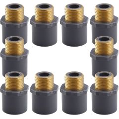 10-Pack 3/4" SCH-80 PVC Male Adapter w/Brass Threaded-Fittings ASTM D2467/D2464 NPT/MTP, PVC-to-Brass Connectors