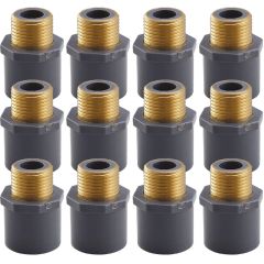 12-Pack 3/4" SCH-80 PVC Male Adapters w/Brass Threaded-Fittings ASTM D2467 3/4" MTP, PVC-to-Brass Connectors