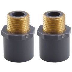 2-Pack 3/4" SCH-80 PVC Male Adapter w/Brass Threaded-Fittings ASTM D2467 3/4" MTP, PVC-to-Brass Connectors