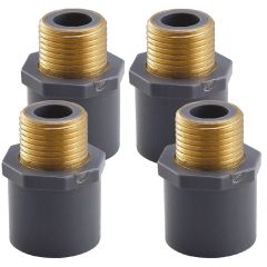 4-Pack 3/4" SCH-80 PVC Male Adapter w/Brass Threaded-Fittings ASTM D2467 3/4" MTP, PVC-to-Brass Connectors