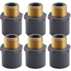 6-Pack 3/4" Schedule 80 PVC Male Adapters w/Brass Threaded-Fittings ASTM D2467 3/4" MTP, PVC-to-Brass Connectors