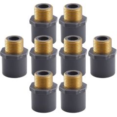 8-Pack 3/4" Schedule-80 PVC Male Adapters w/Brass Threaded-Fittings ASTM D2467/D2464 NPT/MTP, PVC-to-Brass Connectors