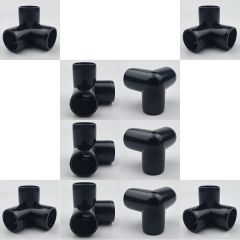 10-PK 3/4 in. 3-Way Black PVC Elbows ASTM SCH40 Furniture-Grade Corner Fittings