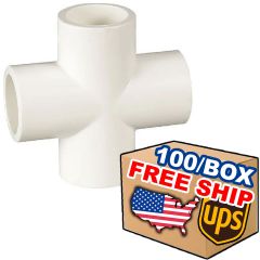 100/Box 3/4 in. SCH-40 PVC Cross Fittings NSF ASTM D2466 0.75"