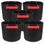 5-Pack 10-Gallon Bonsai LST Low Stress Training Fabric Pots W/ 8 Support Grommet Rings, 260GSM, 247Garden Black Grow Bags w/Short Red Handles 13H x 15D