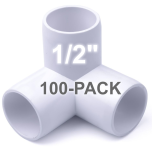 100-Pack 1/2 in. 3-Way SCH40 PVC Elbow Fittings ASTM Furniture-Grade Pipe Connectors