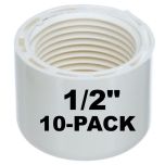 10-Pk 1/2 in. SCH-40 Female-Threaded NPT Caps PVC Pipe Fittings NSF ASTM D2466