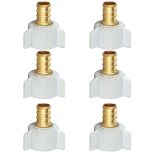 6-Pack 1/2" Pex X 1/2" Female NPT Swivel Adapter Brass Barb Crimp Brass Fittings, ASTM F1807