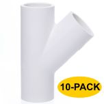 10-Pack 1/2 in. Schedule 40 PVC Skew Tee Y-Fittings 3-Way 45-Degree Lateral Tee Pipe Socket NSF SCH40 ASTM D2466