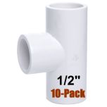 10-Pack 1/2" Tee PVC Schedule-40 Pipe Fittings NSF ASTM D2466 Slip/Socket