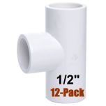 12-Pack 1/2" Tee PVC Schedule-40 Pipe Fittings NSF ASTM D2466 Slip/Socket