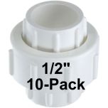 10-Pk 1/2 in. PVC Union w/ EPDM O-Ring Seals Schedule-40 Pipe Fitting Slip/Socket ASTM D2466/F1970 1/2"