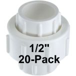 20-Pk 1/2 in. PVC Union w/ EPDM O-Ring Seals Schedule-40 Pipe Fitting Slip/Socket ASTM D2466/F1970 1/2"