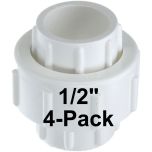 4-Pk 1/2 in. PVC Union w/ EPDM O-Ring Seals Schedule-40 Pipe Fitting Slip/Socket ASTM D2466/F1970 1/2"