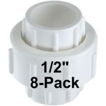 8-Pk 1/2 in. PVC Union w/ EPDM O-Ring Seals Schedule-40 Pipe Fitting Slip/Socket ASTM D2466/F1970 1/2"