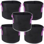 5-Pack 4-Gallon Grow Bags w/Short Purple Handles, Black 260GSM