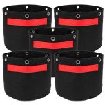 5-Pack 1-Gallon Bonsai LST Low Stress Training Fabric Pots w/ 6 Support Rings, 260GSM, 247Garden Black Grow Bags w/Short Red Handles 7H x 6D