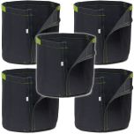 247Garden 3-Gallon Transplanter Fabric Pot w/Velcro Closure & Short Green Handles (Black 9H x 10D) 5-Pack