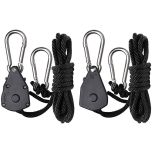 2X Pair 247Garden 1/8" Heavy-Duty Ratchet Hangers w/Plastic Gear for Grow Light Fixtures/LED Lamp/Reflectors w/150LB Max Load Weight Each Pair, 5FT Vertical Drop, Carabiner Safety Clip 