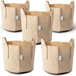 247Garden 2-Gallon Aeration Fabric Pots/Plant Grow Bags w/Handles (Tan 7.5H x 8.5D) 5-Pack