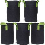 247Garden 4-Gallon Tall Aeration Fabric Pot/Tree Grow Bag (Black w/Green Handles 14.5H x 9D) 5-Pack