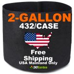 Wholesale 2-Gallon 432/Case Basic Black Fabric Pots/Plant Grow Bags 200GSM No Handles 7.5H x 8.5D