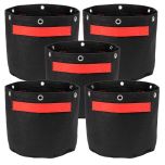 5-Pack 3-Gallon Bonsai LST Low Stress Training Fabric Pots W/ 6 Support Ring 260GSM 247Garden Black Grow Bags w/Short Red Handles 9H x 10D