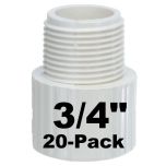 20-Pack 3/4" SCH-40 PVC Male Adapters Pipe Fittings, Plumbing Grade NSF-PW UPC ASTM ANSI D2466 NPT x Slip