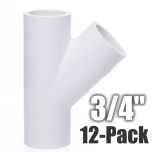 12-Pack 3/4 in. SCH-40 PVC Skew Tees Y-Fittings 3-Way 45-Degree Lateral Tees Pipe Socket NSF ASTM D2466