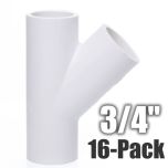 16-Pack 3/4 in. SCH-40 PVC Skew Tees Y-Fittings 3-Way 45-Degree Lateral Tees Pipe Socket NSF ASTM D2466