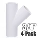 4-Pack 3/4 in. SCH-40 PVC Skew Tees Y-Fittings 3-Way 45-Degree Lateral Tees Pipe Socket NSF ASTM D2466