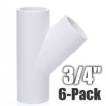 6-Pack 3/4 in. SCH-40 PVC Skew Tees Y-Fittings 3-Way 45-Degree Lateral Tees Pipe Socket NSF ASTM D2466