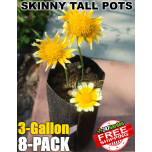 247Garden 3-Gallon Skinny Tall Aeration Fabric Pot/Deep Aeration Plant Grow Bag 7D x 18H Black 8-Pack