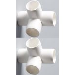 2-Pk 1 in. 4-Way SCH-40 PVC Fittings ASTM D2466 Plumbing-Grade Pipe Connectors