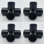 4-Pk 3/4" 4-Way Black PVC Elbows+Tees Furniture-Grade ASTM SCH40 Construction Fittings