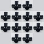 12-Pk 3/4" 4-Way Black PVC Elbows+Tees Furniture-Grade ASTM SCH40 Construction Fittings