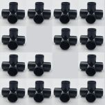 14-Pk 3/4" 4-Way Black PVC Elbows+Tees Furniture-Grade ASTM SCH40 Construction Fittings