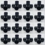 16-Pk 3/4" 4-Way Black PVC Elbows+Tees Furniture-Grade ASTM SCH40 Construction Fittings