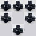 6-Pk 3/4" 4-Way Black PVC Elbows+Tees Furniture-Grade ASTM SCH40 Construction Fittings