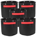 5-Pack 5-Gallon LST/Bonsai Training Fabric Pots W/ 8 Support Rings, 260GSM, 247Garden Black Grow Bags w/Short Red Handles 10H x 12D