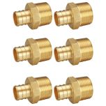 6-Pack 3/4" PEX x 3/4" Male NPT Threaded Adapters, No Lead Brass Pex-B Crimp Fittiings Set, ASTM F1807