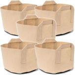 247Garden 7-Gallon Shorty Plant Grow Bags/Aeration Fabric Pots w/Handles (Tan 9H x 15D) 5-Pack