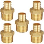 5-Pk 3/4" PEX Crimp x 3/4" Male NPT Adapters DZR Lead Free Brass NSF-Listed F1807 PEX-B Fittings