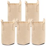 247Garden 4-Gallon Tall Aeration Fabric Pot/Tree Grow Bag (Tan w/Handles 14.5H x 9D) 5-Pack