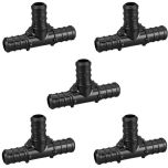 5-Pack 1/2 in. PEX-B Barb Tee Crimp/Clamp Plastic Fitting for Hot/Cold Water PEX Pipe System NSF PPSU ASTM F2159