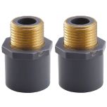 2-Pack 3/4" SCH-80 PVC Male Adapter w/Brass Threaded-Fittings ASTM D2467/D2464 NPT 3/4" MTP, PVC-to-Brass Connectors